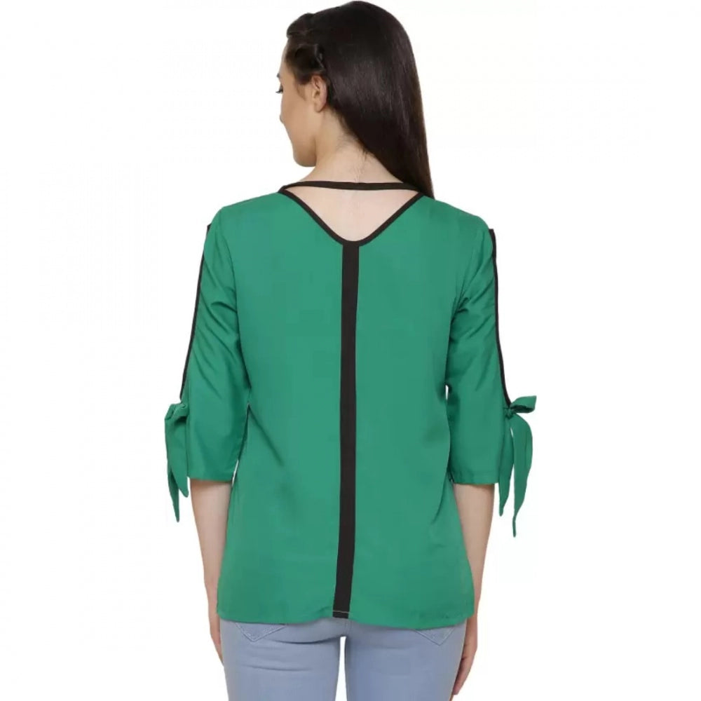 PKRKART Women's Casual Slit Sleeve Solid Green Top (Color:Green, Material:Poly Crepe)