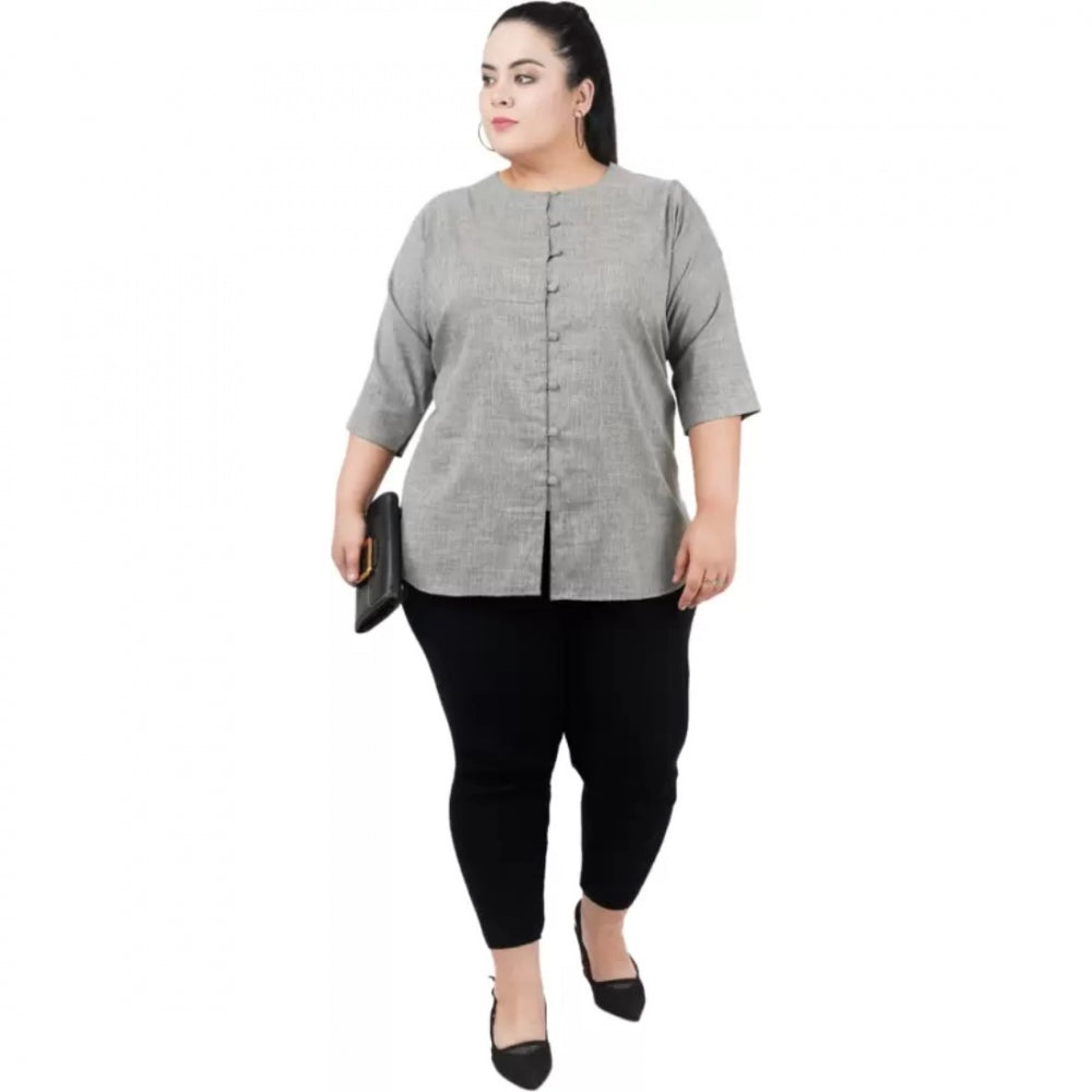 PKRKART Women's Casual Solid Grey Top (Color:Grey, Material:Cotton Linen Blend)