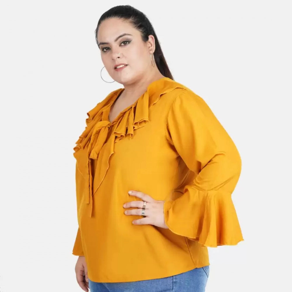 PKRKART Women's Casual Bell Sleeve Solid Yellow Top (Color:Yellow, Material:Georgette)