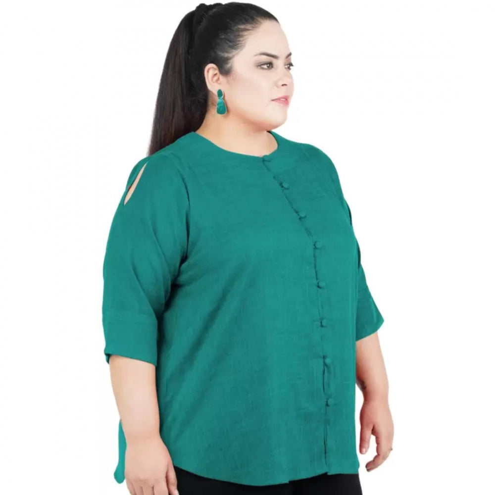 PKRKART Women's Casual Solid Green Top (Color:Green, Material:Cotton Linen Blend)