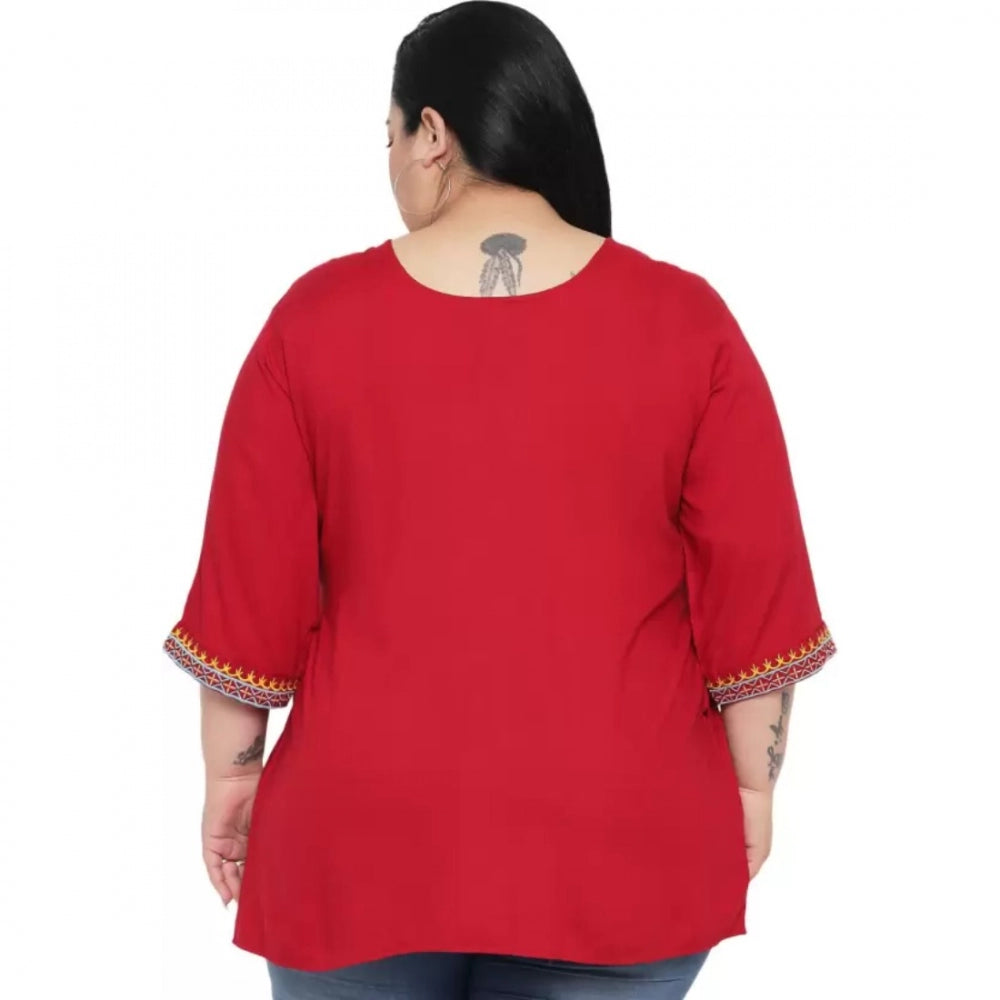 PKRKART Women's Casual Embroidered Maroon Top (Color:Maroon, Material:Rayon)