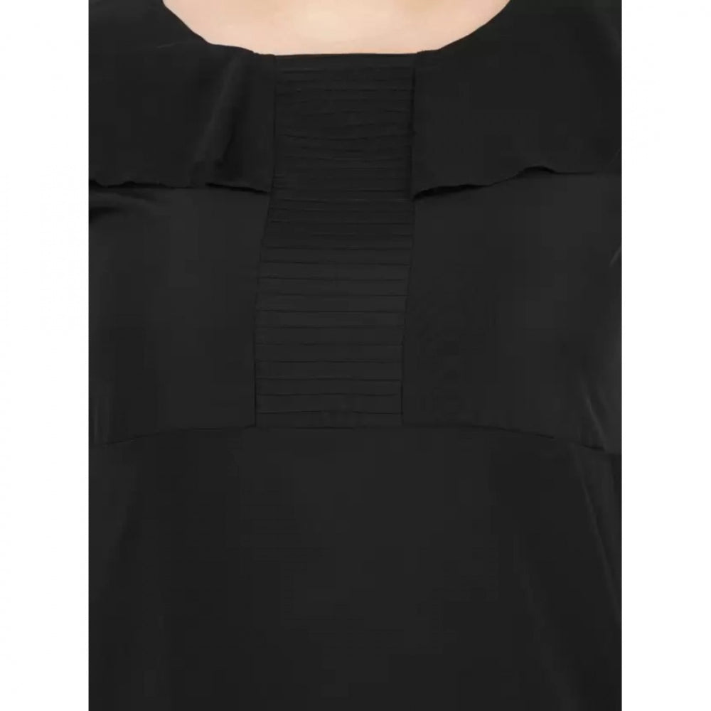 PKRKART Women's Fit And Flare Black Dress (Color:Black, Material:Polyester)