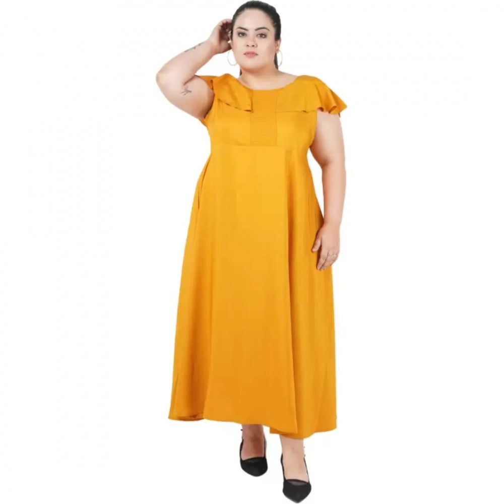 PKRKART Women's Fit And Flare Yellow Dress (Color:Yellow, Material:Polyester)