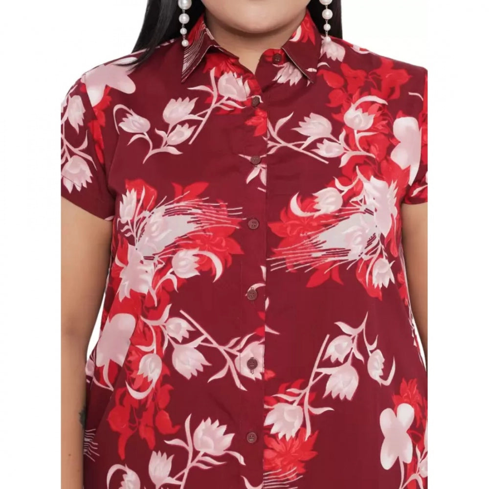 PKRKART Women's Shirt Maroon Dress (Color:Maroon, Material:Polyester)