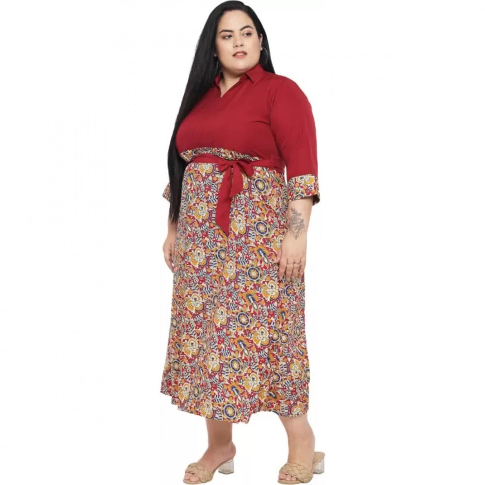 PKRKART Women's Fit And Flare Maroon Dress (Color:Maroon, Material:Polyester)