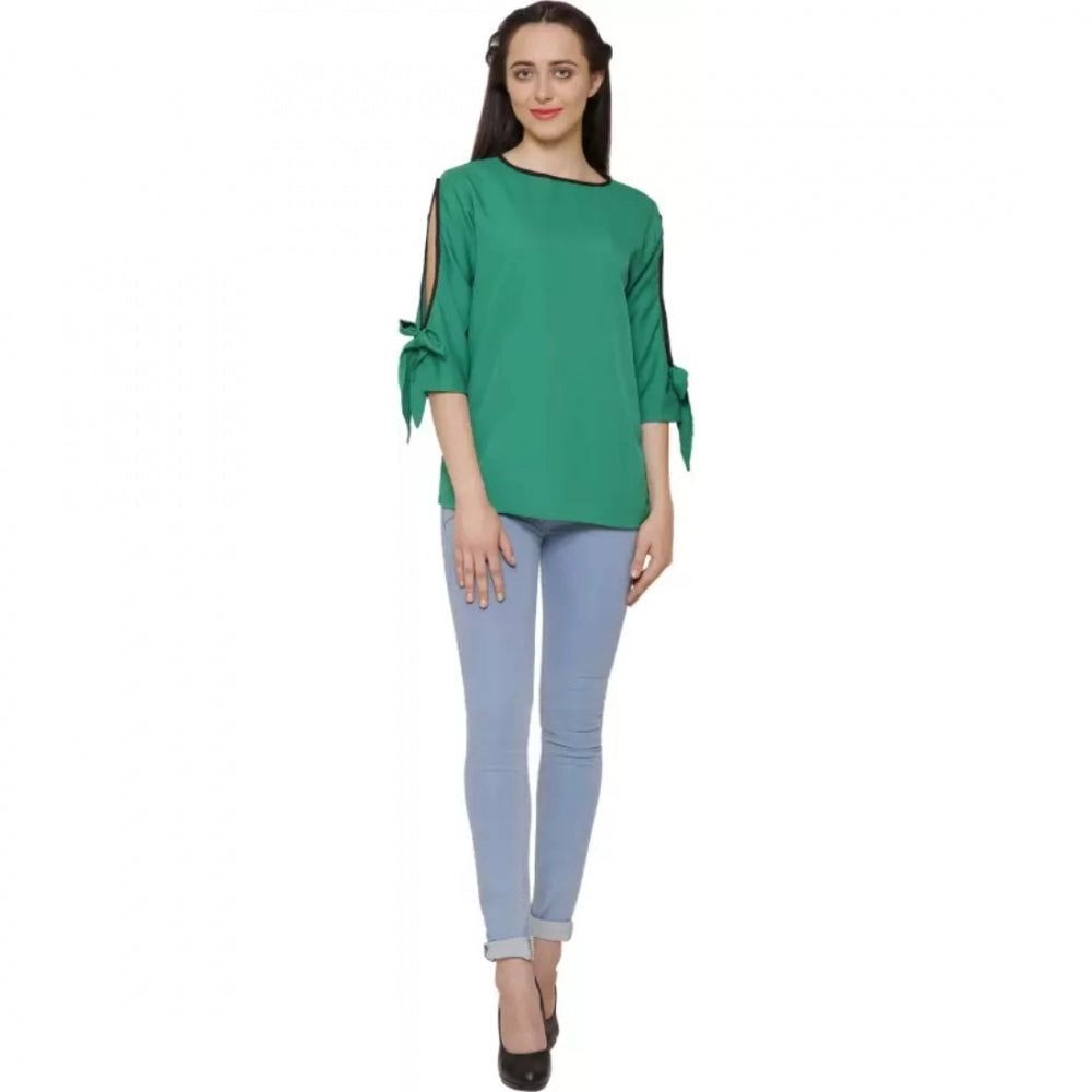 PKRKART Women's Casual Slit Sleeve Solid Green Top (Color:Green, Material:Poly Crepe)