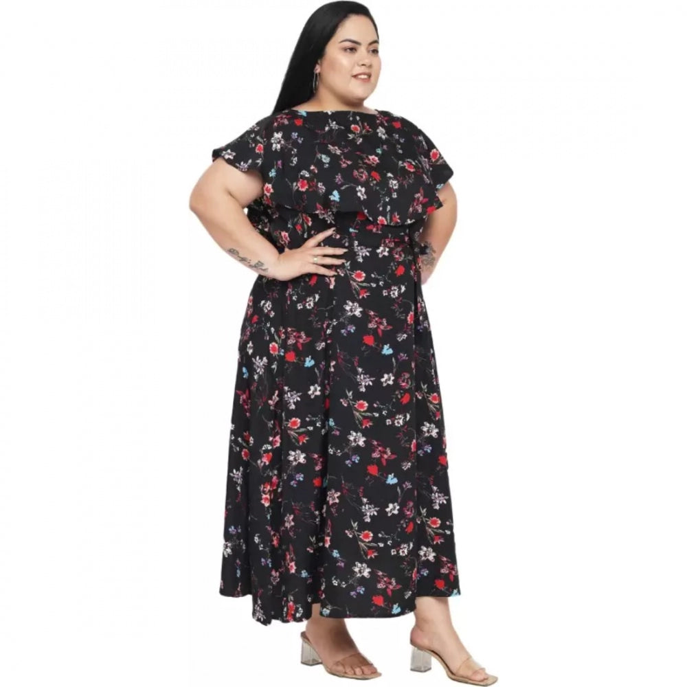PKRKART Women's Fit And Flare Black Dress (Color:Black, Material:Polyester)