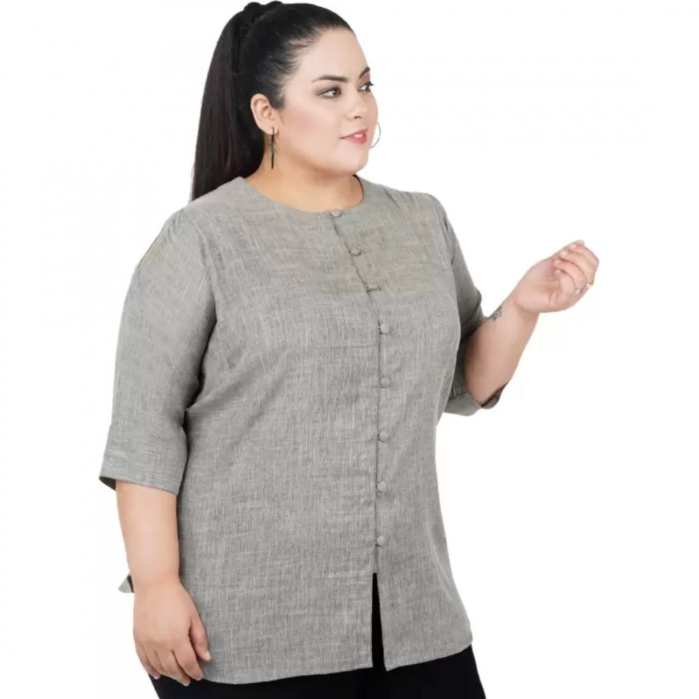 PKRKART Women's Casual Solid Grey Top (Color:Grey, Material:Cotton Linen Blend)