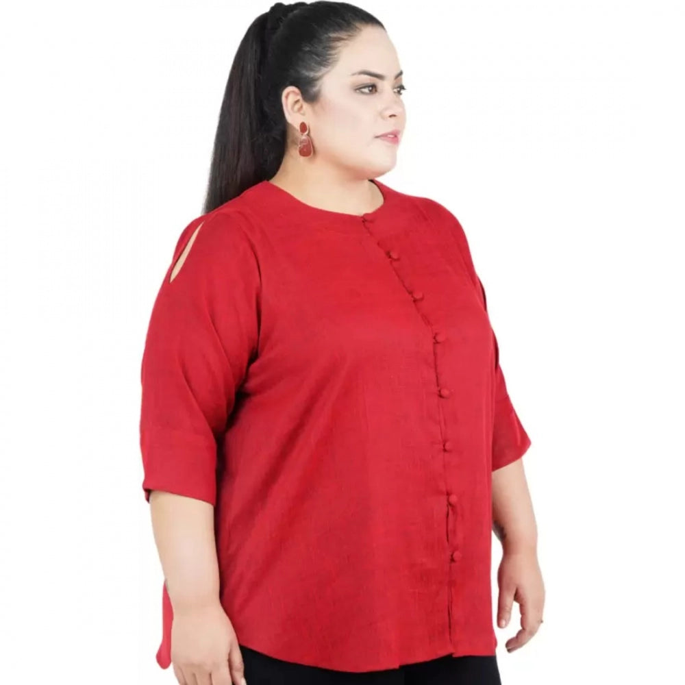 PKRKART Women's Casual Solid Maroon Top (Color:Maroon, Material:Cotton Linen Blend)