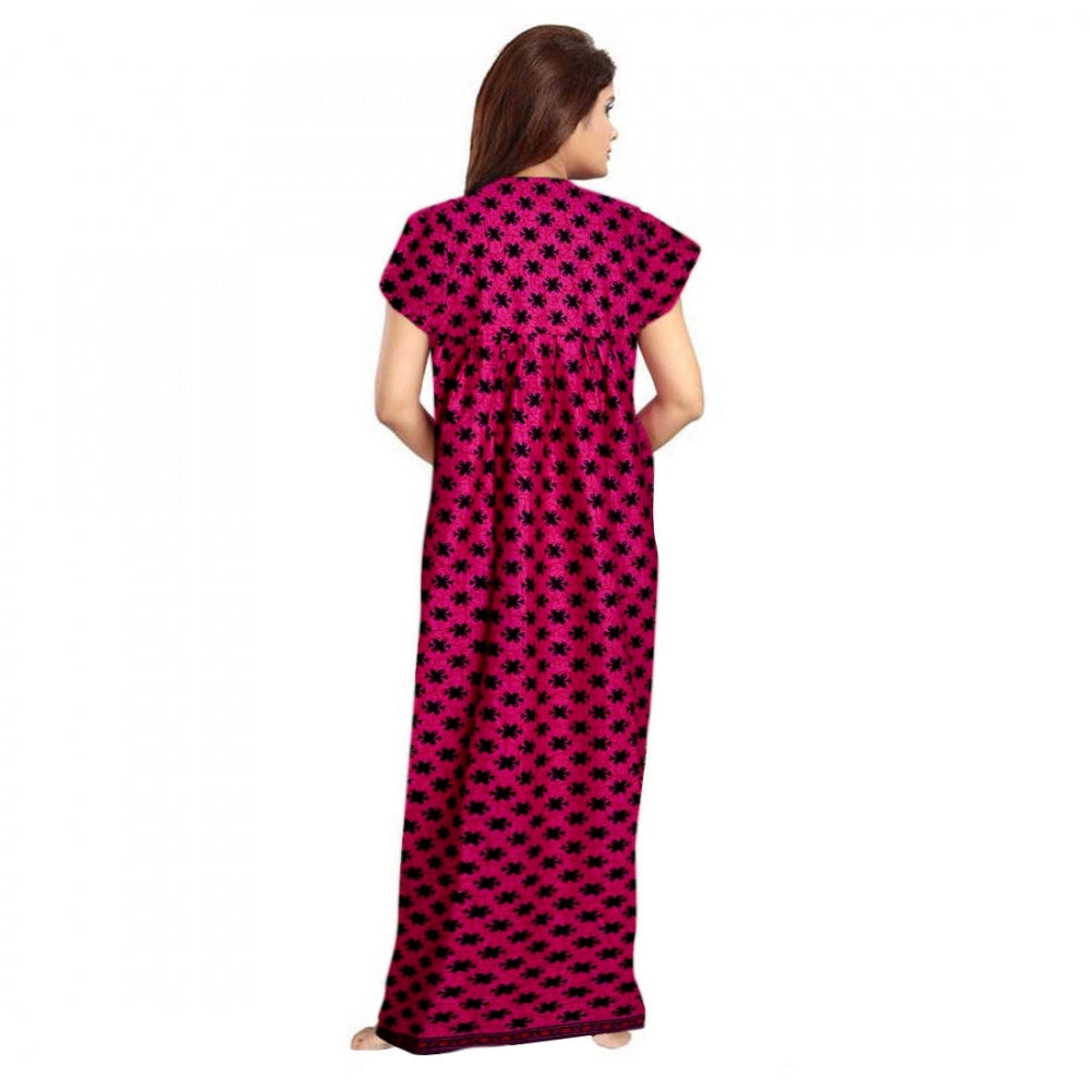PKRKART Women's Cotton Printed Maxi Nighty (Pink)