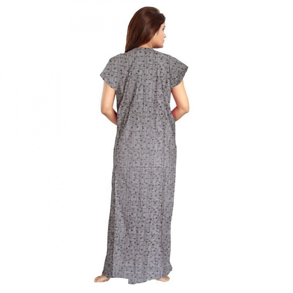 PKRKART Women's Cotton Printed Maxi Nighty (Grey)
