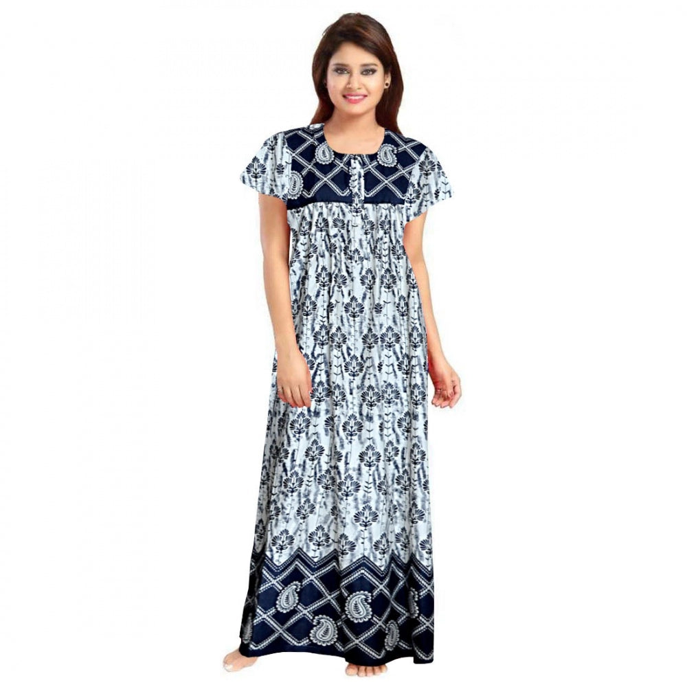 PKRKART Women's Cotton Printed Maxi Nighty (Navy Blue)