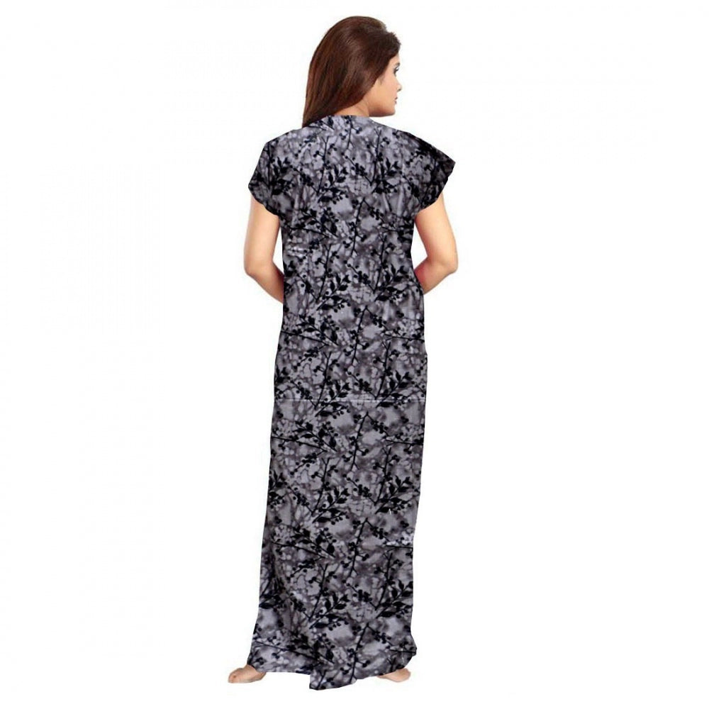 PKRKART Women's Cotton Printed Maxi Nighty (Grey)