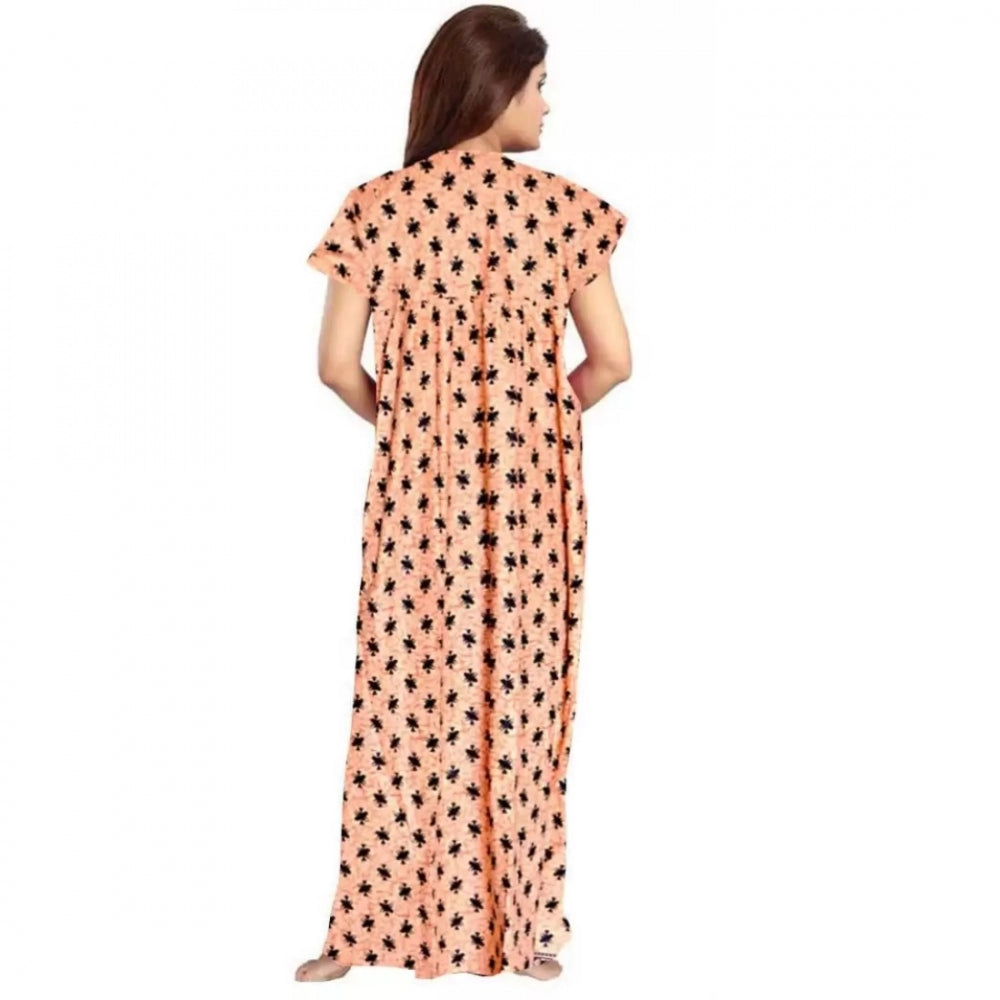 PKRKART Women's Cotton Printed Maxi Nighty (Peach)