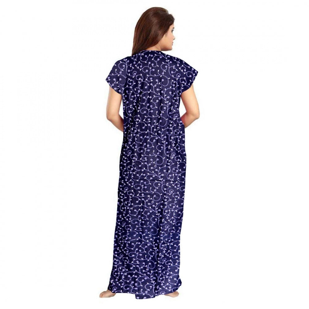PKRKART Women's Cotton Printed Maxi Nighty (Blue)