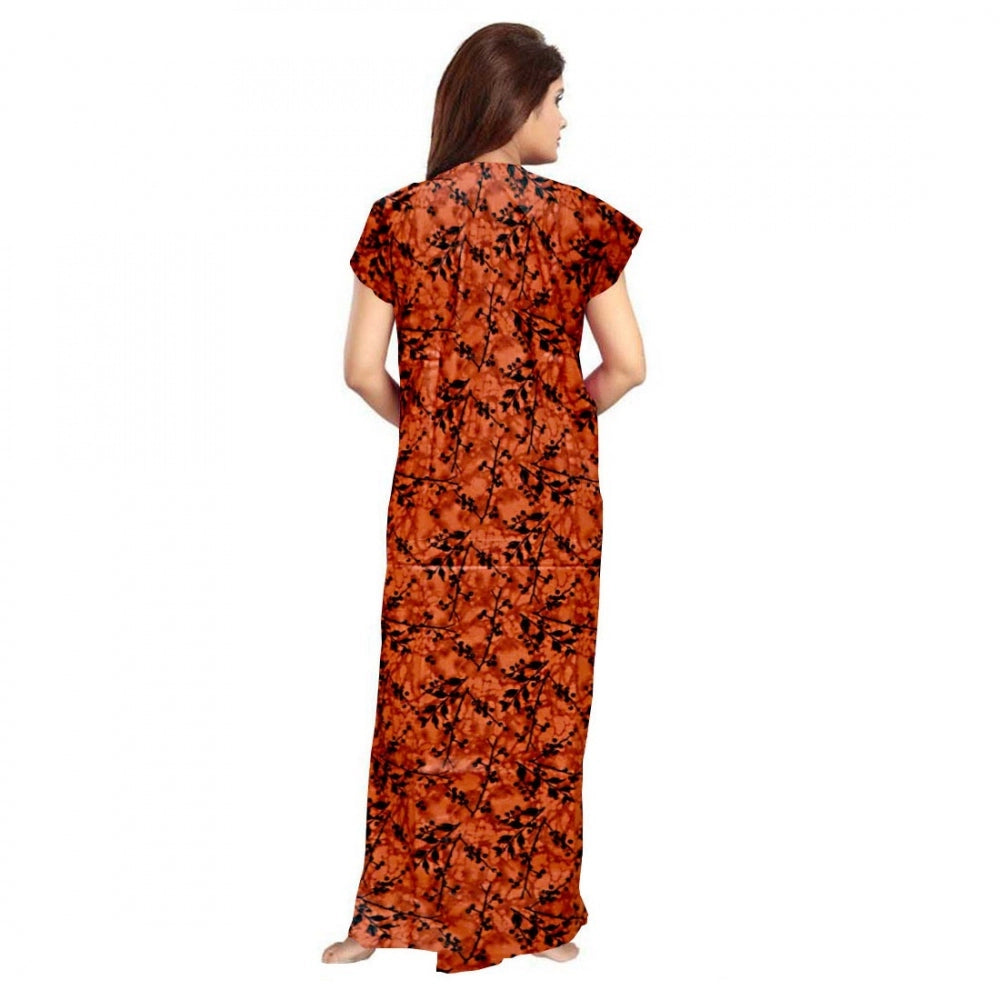 PKRKART Women's Cotton Printed Maxi Nighty (Orange)