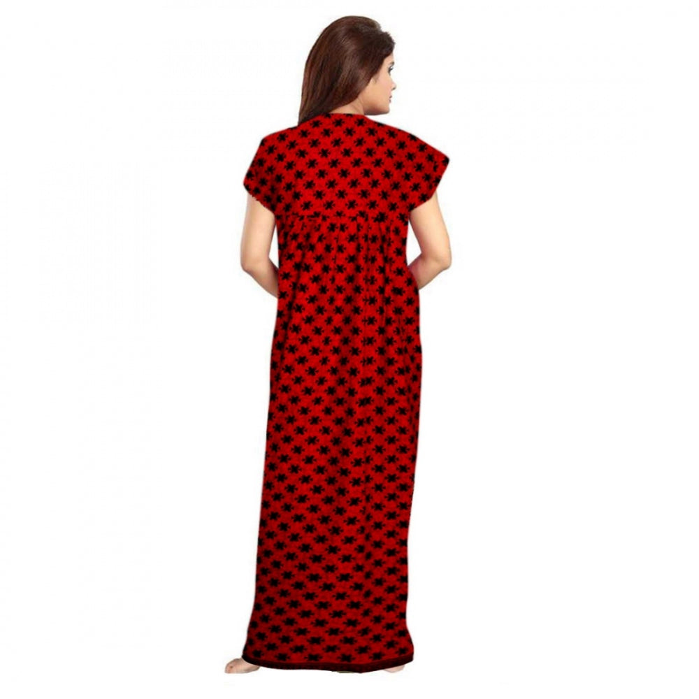 PKRKART Women's Cotton Printed Maxi Nighty (Red)