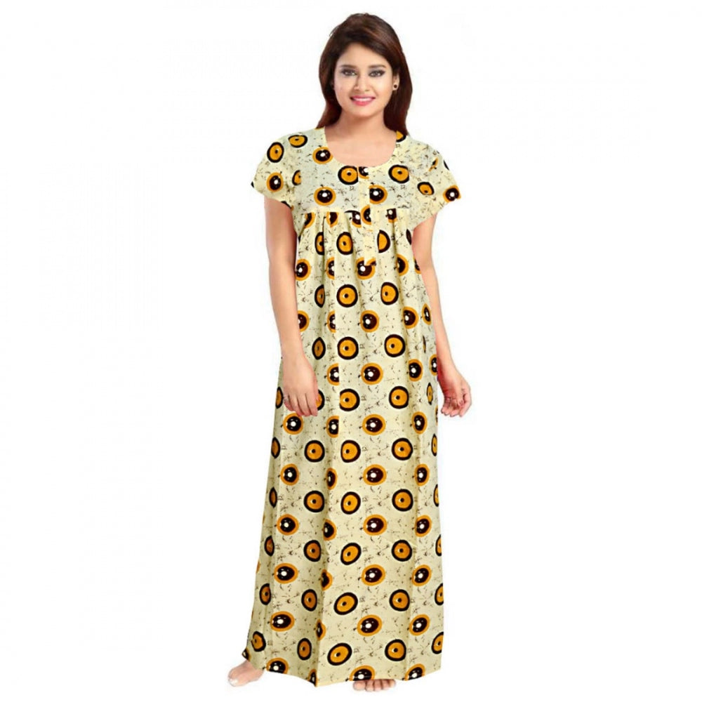 PKRKART Women's Cotton Printed Maxi Nighty (Off White)