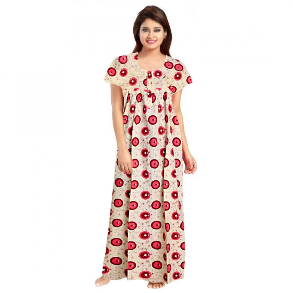 PKRKART Women's Cotton Printed Maxi Nighty (Red)