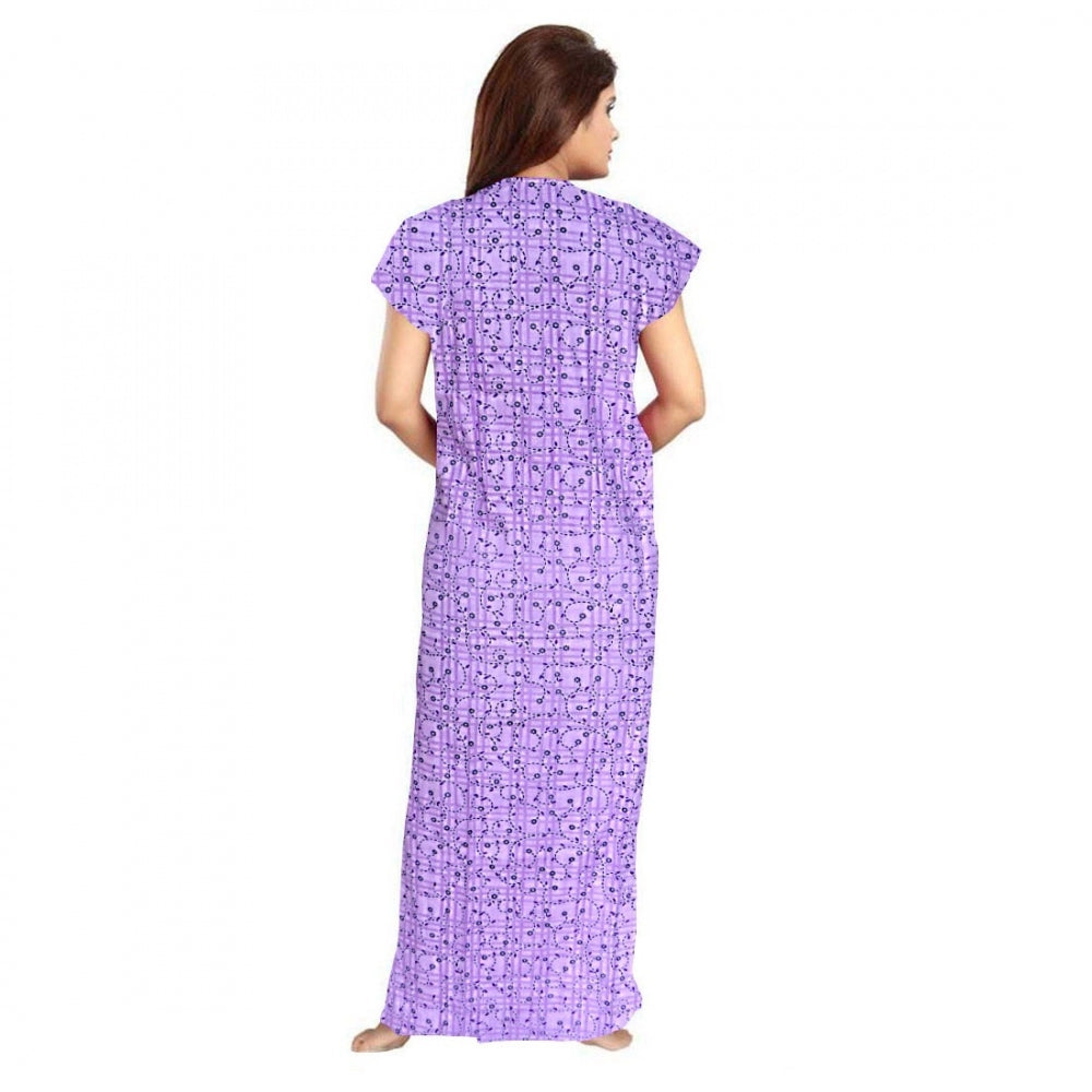 PKRKART Women's Cotton Printed Maxi Nighty (Lavender)