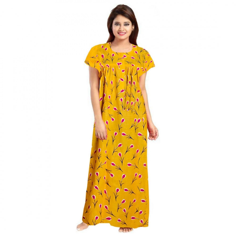 PKRKART Women's Cotton Printed Maxi Nighty (Yellow)