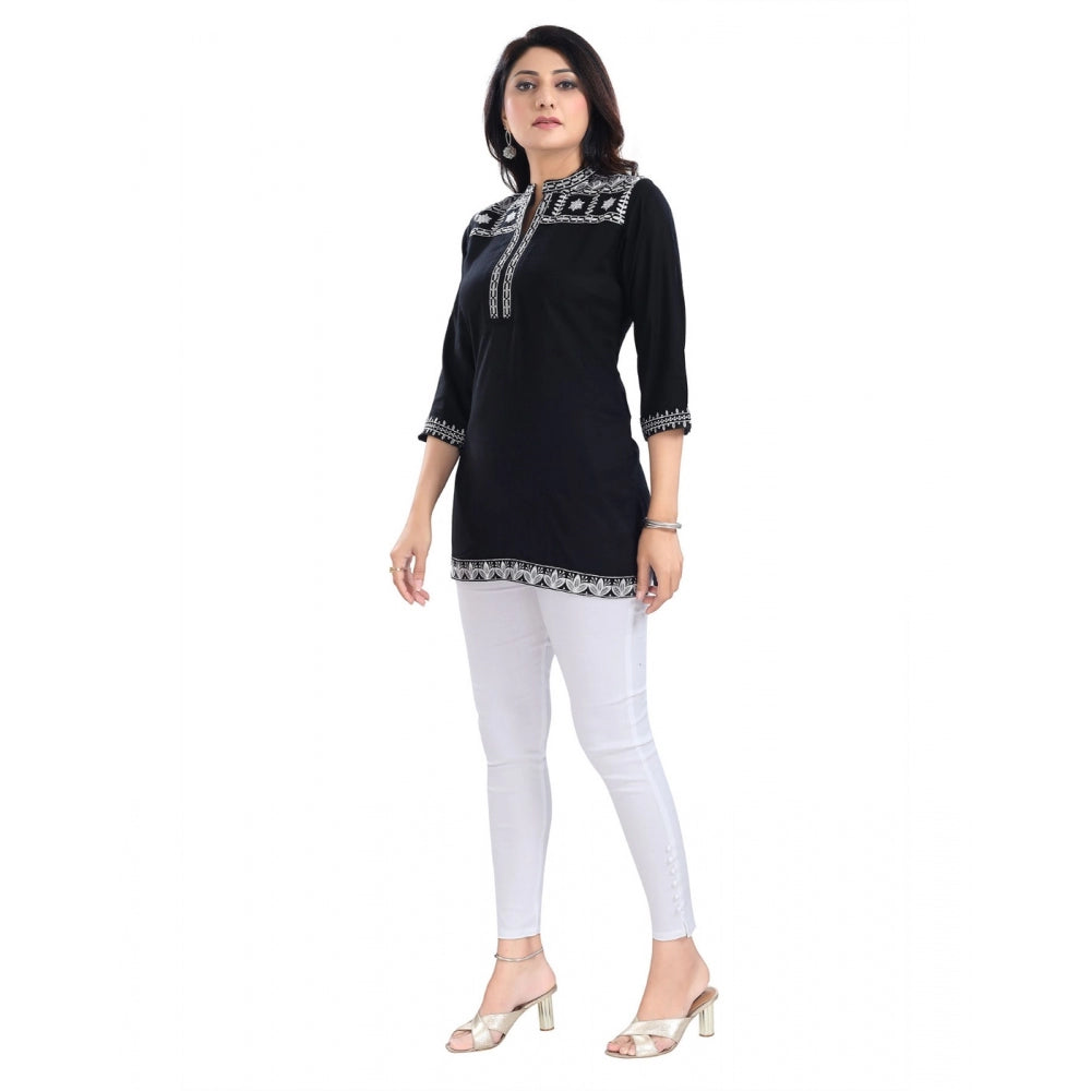PKRKART Women's 3/4th Sleeve Viscose Tunic Short Top (Black)