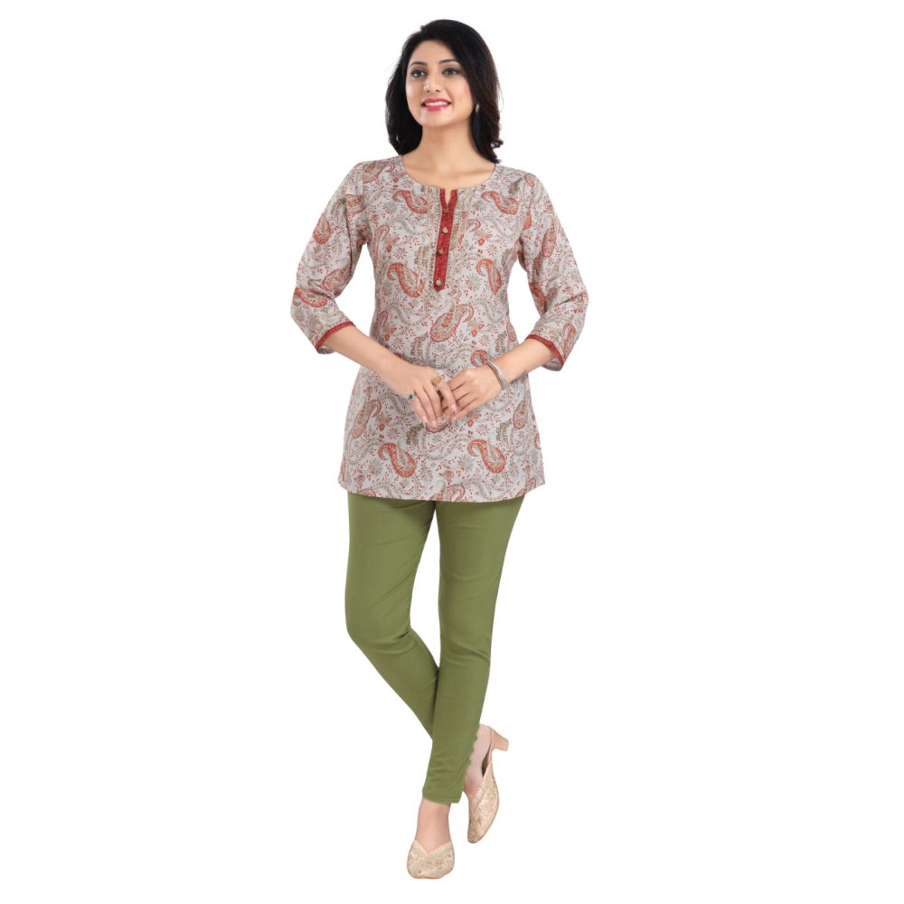PKRKART Women's 3/4th Sleeve Viscose Blend Tunic Short Top (Off White)