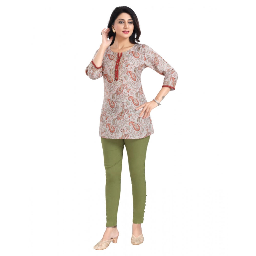 PKRKART Women's 3/4th Sleeve Viscose Blend Tunic Short Top (Off White)