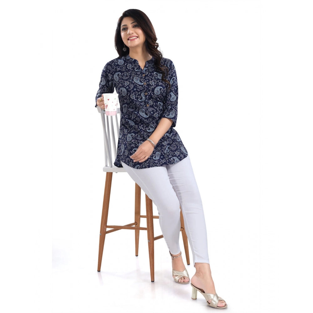 PKRKART Women's 3/4th Sleeve Polyester Tunic Short Top (Blue)