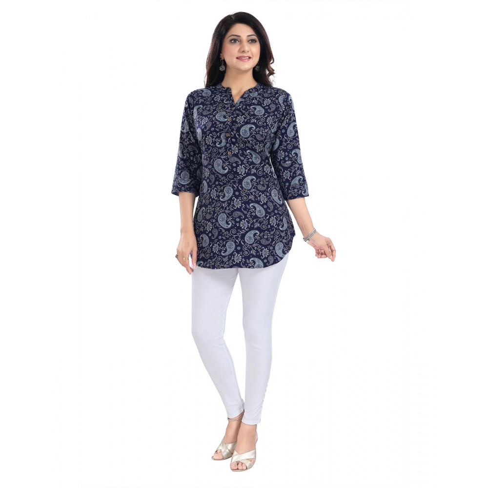 PKRKART Women's 3/4th Sleeve Polyester Tunic Short Top (Blue)