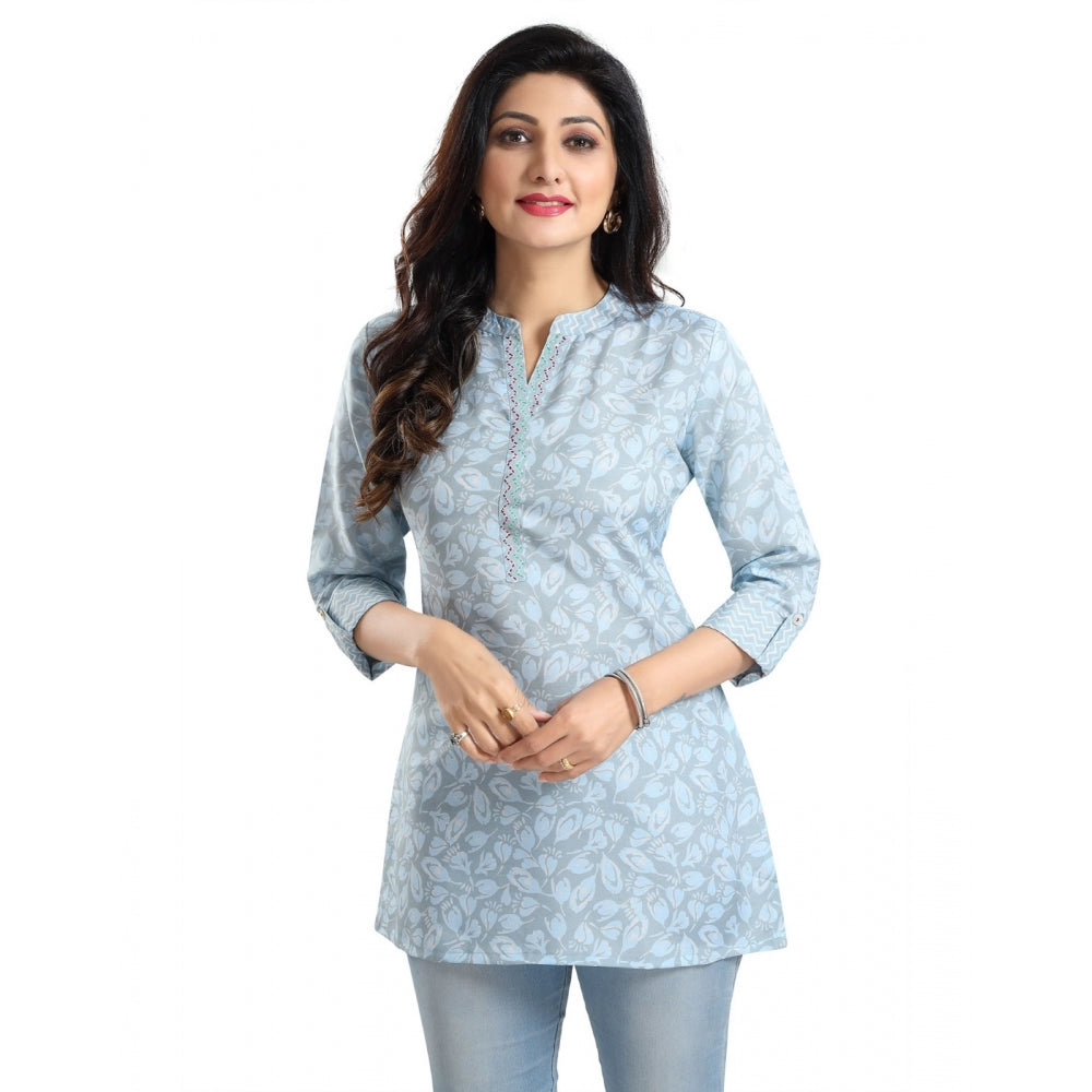 PKRKART Women's 3/4th Sleeve Viscose Blend Tunic Short Top (Blue)