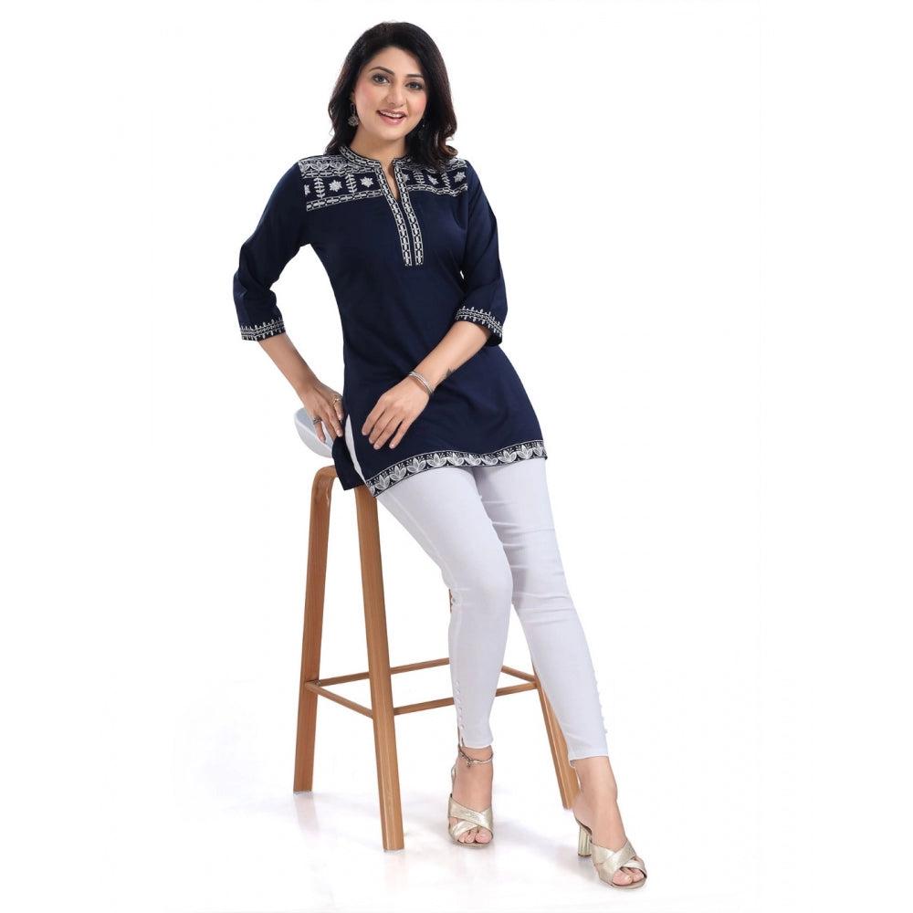PKRKART Women's 3/4th Sleeve Viscose Tunic Short Top (Blue)