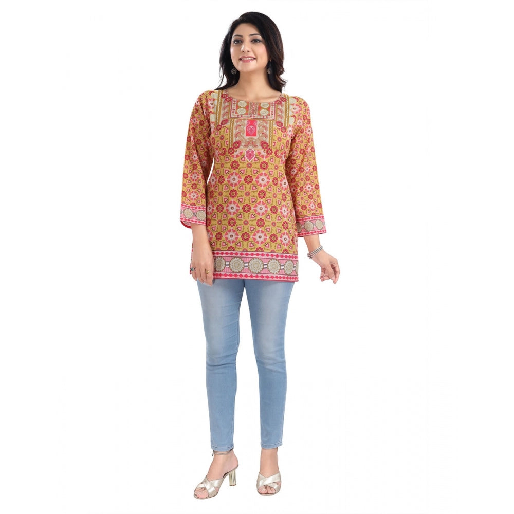 PKRKART Women's 3/4th Sleeve Faux Crepe Tunic Short Top (Multicolor)