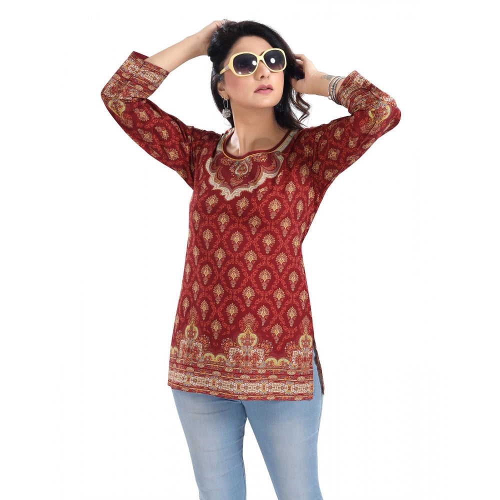 PKRKART Women's 3/4th Sleeve Summer Cool Tunic Short Top (Red)