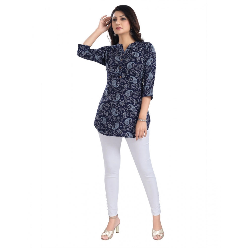 PKRKART Women's 3/4th Sleeve Polyester Tunic Short Top (Blue)