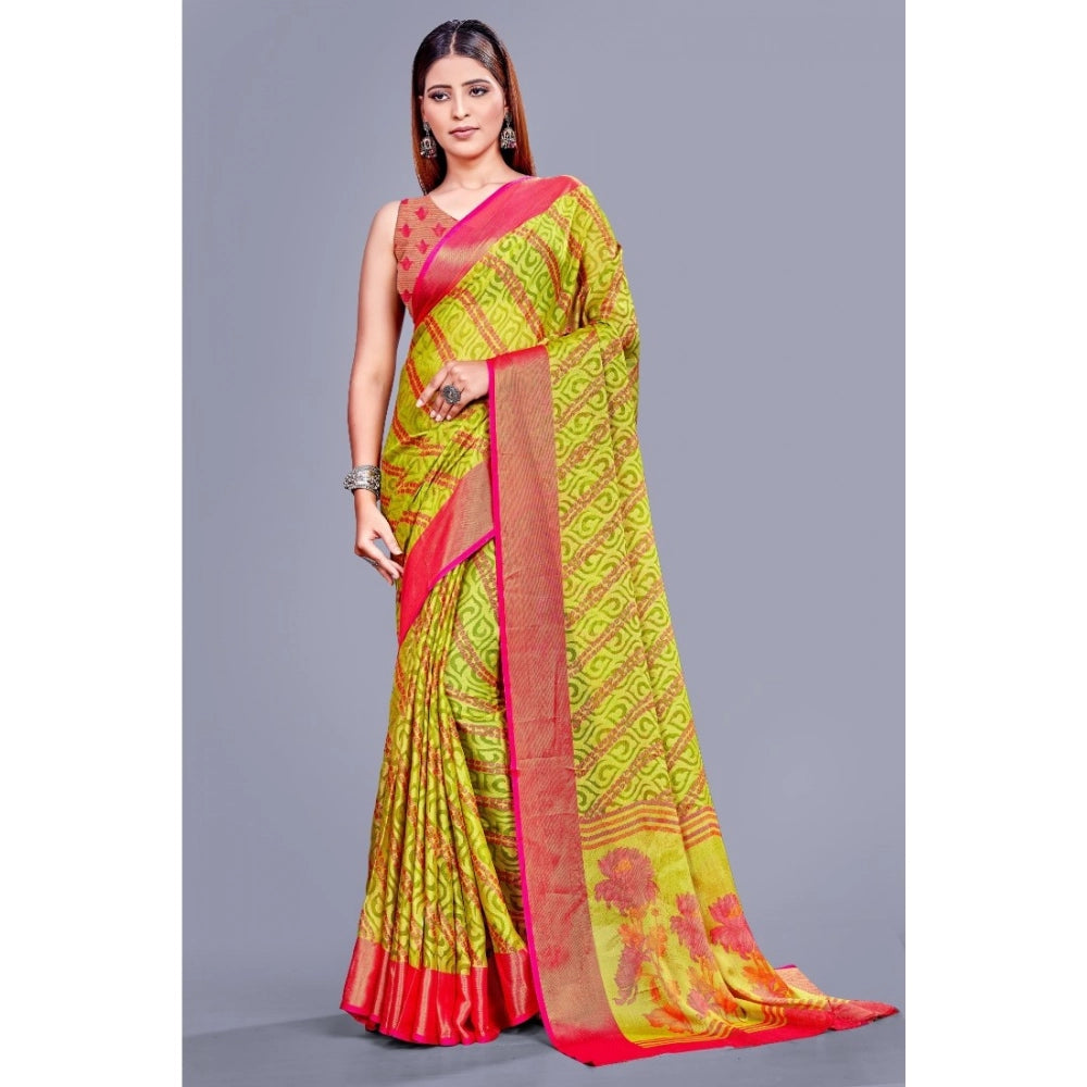 pkrkart Women's Viscose Rayon Printed Saree With Unstitched Blouse (Green)