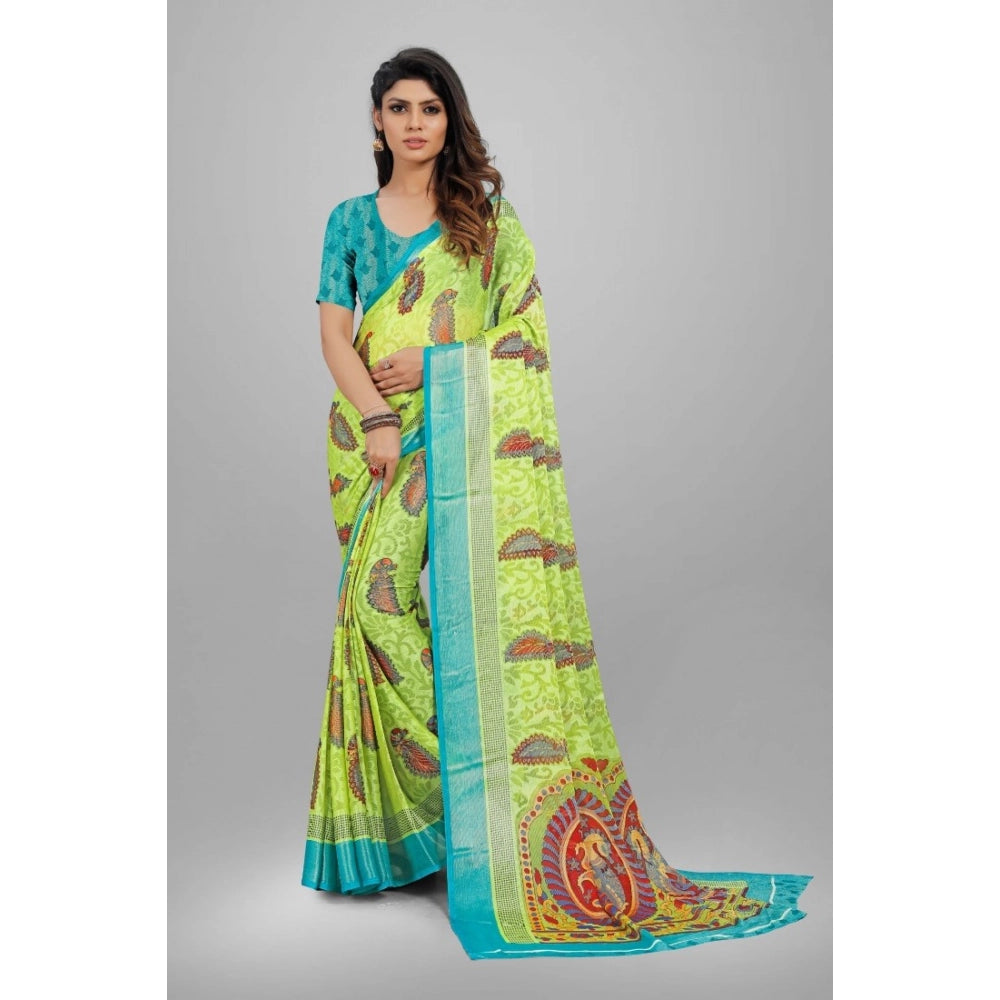 pkrkart Women's Viscose Rayon Printed Saree With Unstitched Blouse (Mehendi)