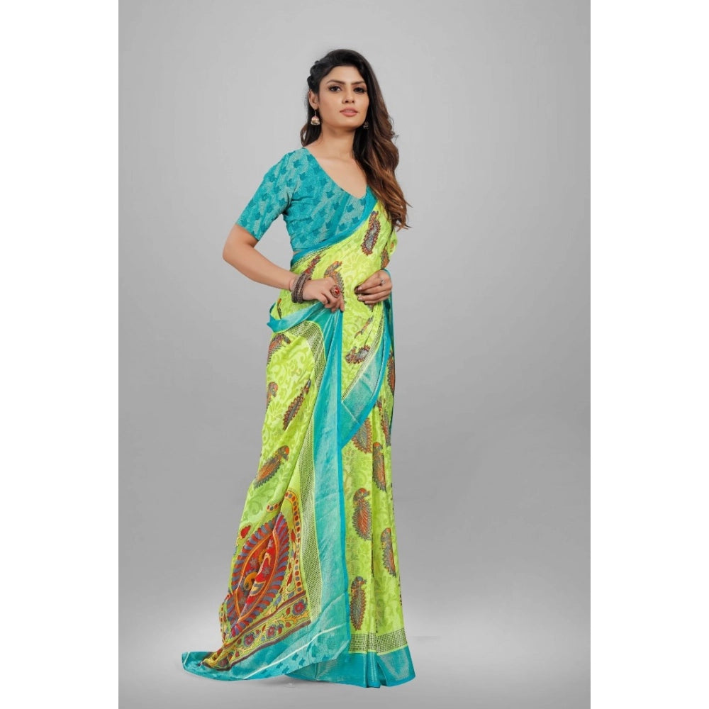 pkrkart Women's Viscose Rayon Printed Saree With Unstitched Blouse (Mehendi)