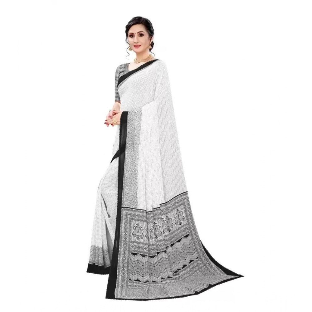 pkrkart Women's Georgette Printed Saree With Unstitched Blouse (Black)