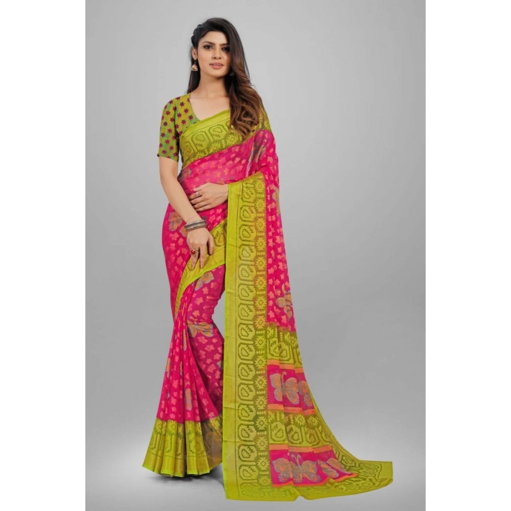 pkrkart Women's Viscose Rayon Printed Saree With Unstitched Blouse (Pink)