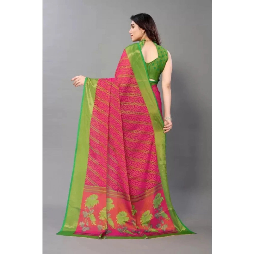 pkrkart Women's Viscose Rayon Printed Saree With Unstitched Blouse (Pink)