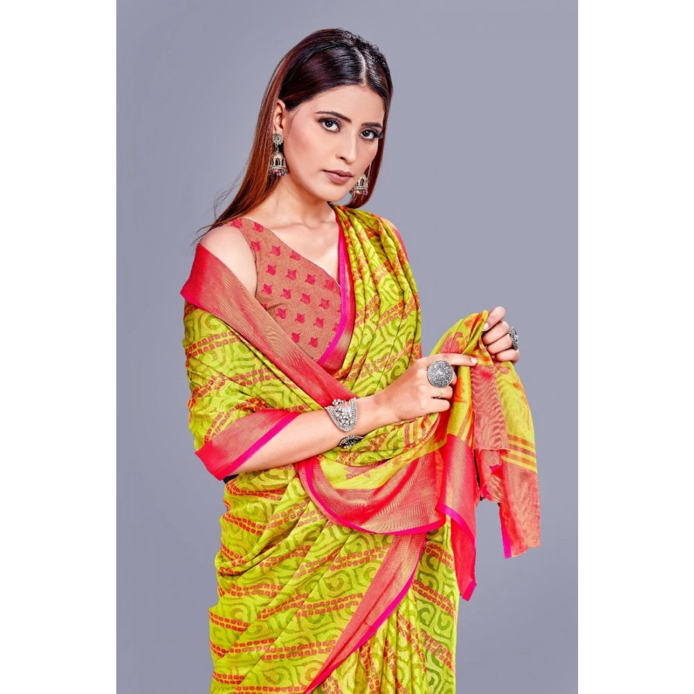 pkrkart Women's Viscose Rayon Printed Saree With Unstitched Blouse (Green)