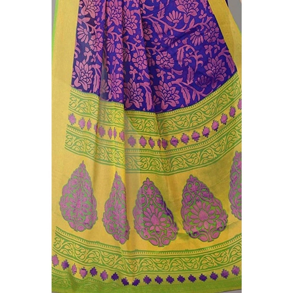 pkrkart Women's Viscose Rayon Printed Saree With Unstitched Blouse (Blue)