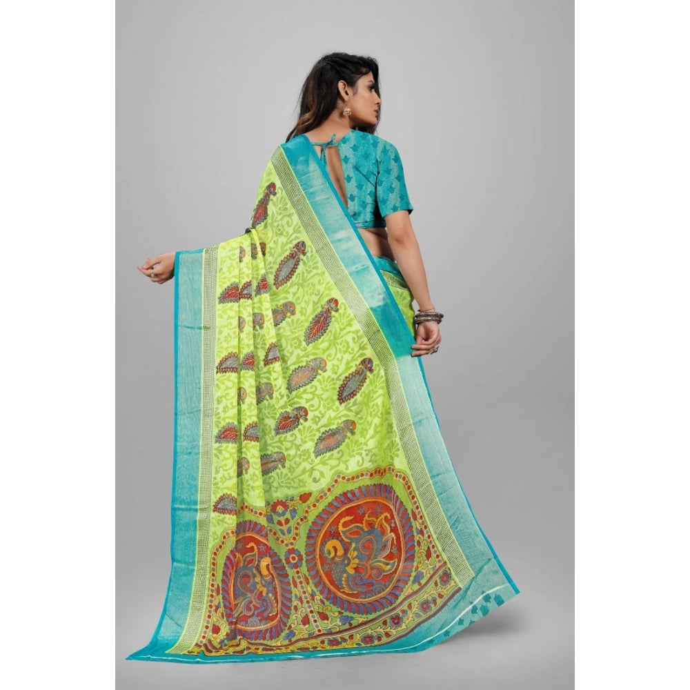 pkrkart Women's Viscose Rayon Printed Saree With Unstitched Blouse (Mehendi)