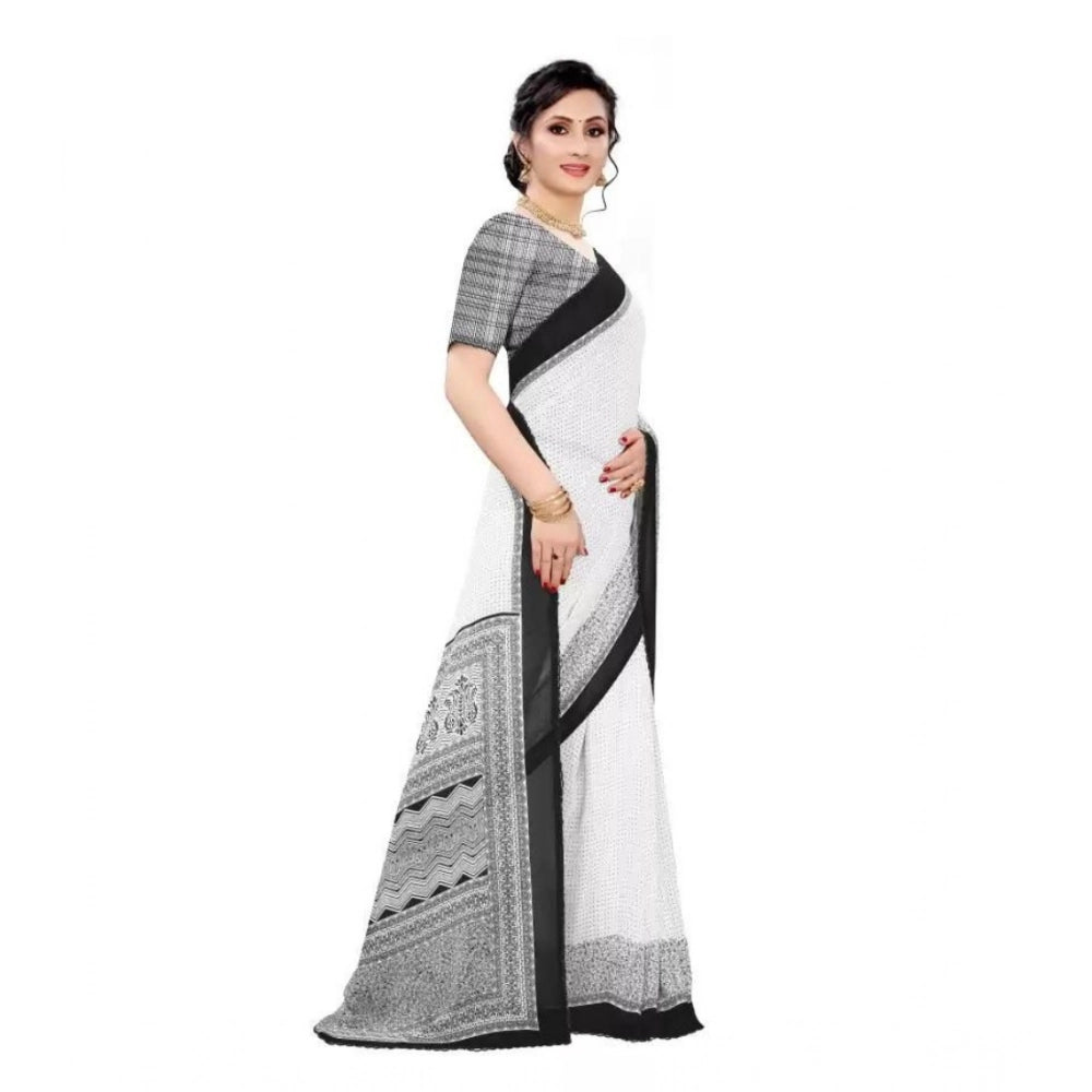 pkrkart Women's Georgette Printed Saree With Unstitched Blouse (Black)