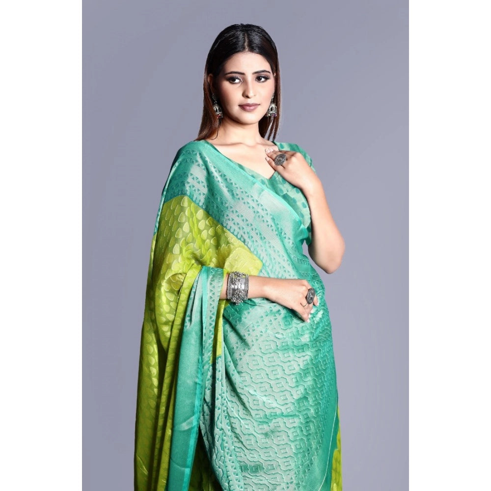 pkrkart Women's Viscose Rayon Printed Saree With Unstitched Blouse (Green)