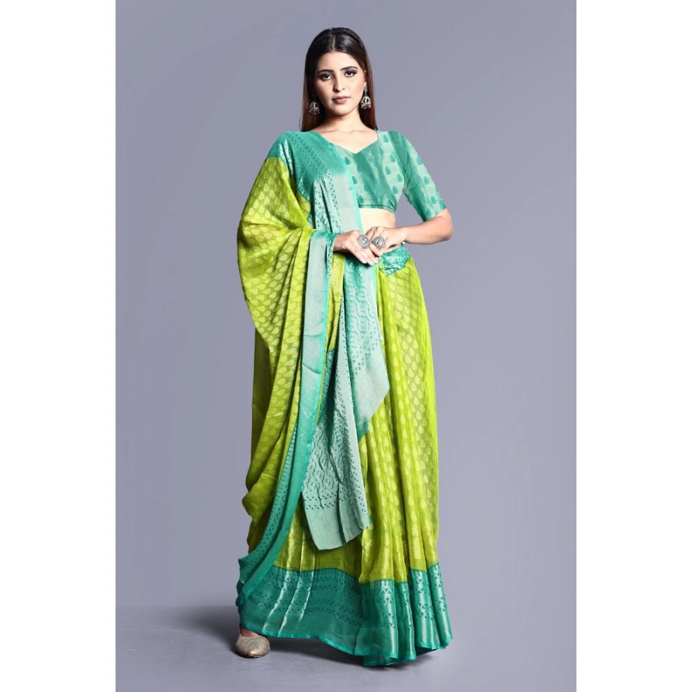 pkrkart Women's Viscose Rayon Printed Saree With Unstitched Blouse (Green)