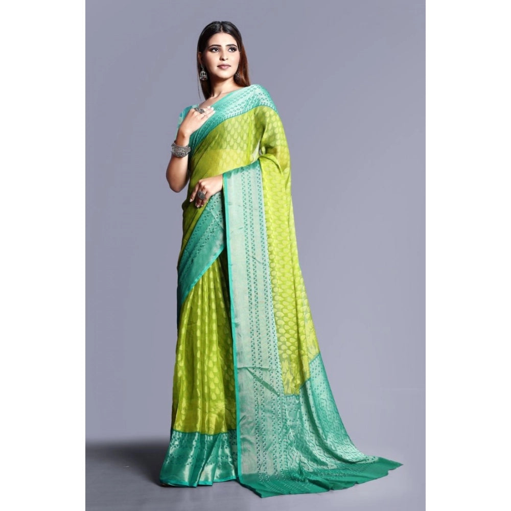 pkrkart Women's Viscose Rayon Printed Saree With Unstitched Blouse (Green)