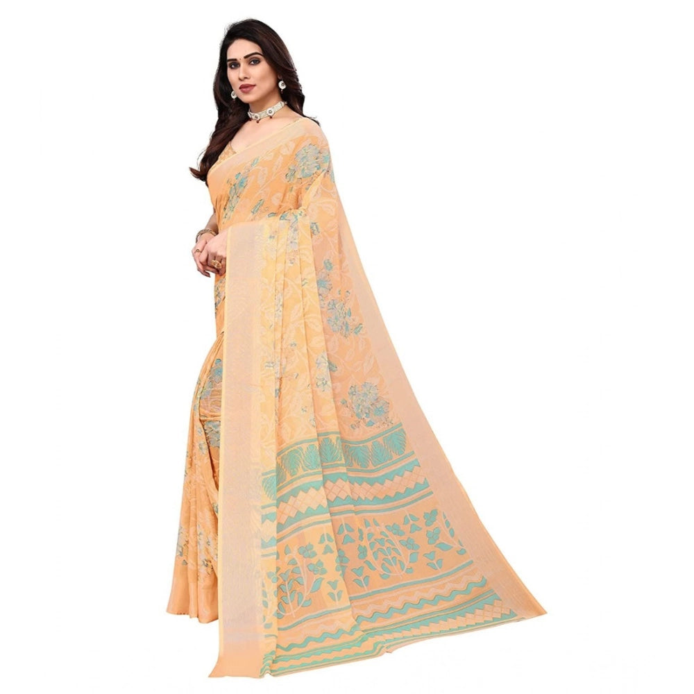 pkrkart Women's Viscose Rayon Printed Saree With Unstitched Blouse (Orange)