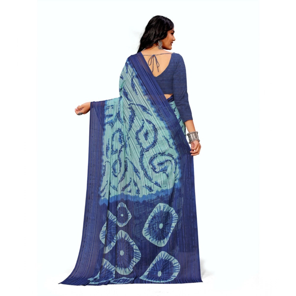 pkrkart Women's Georgette Printed Saree With Unstitched Blouse (Blue)